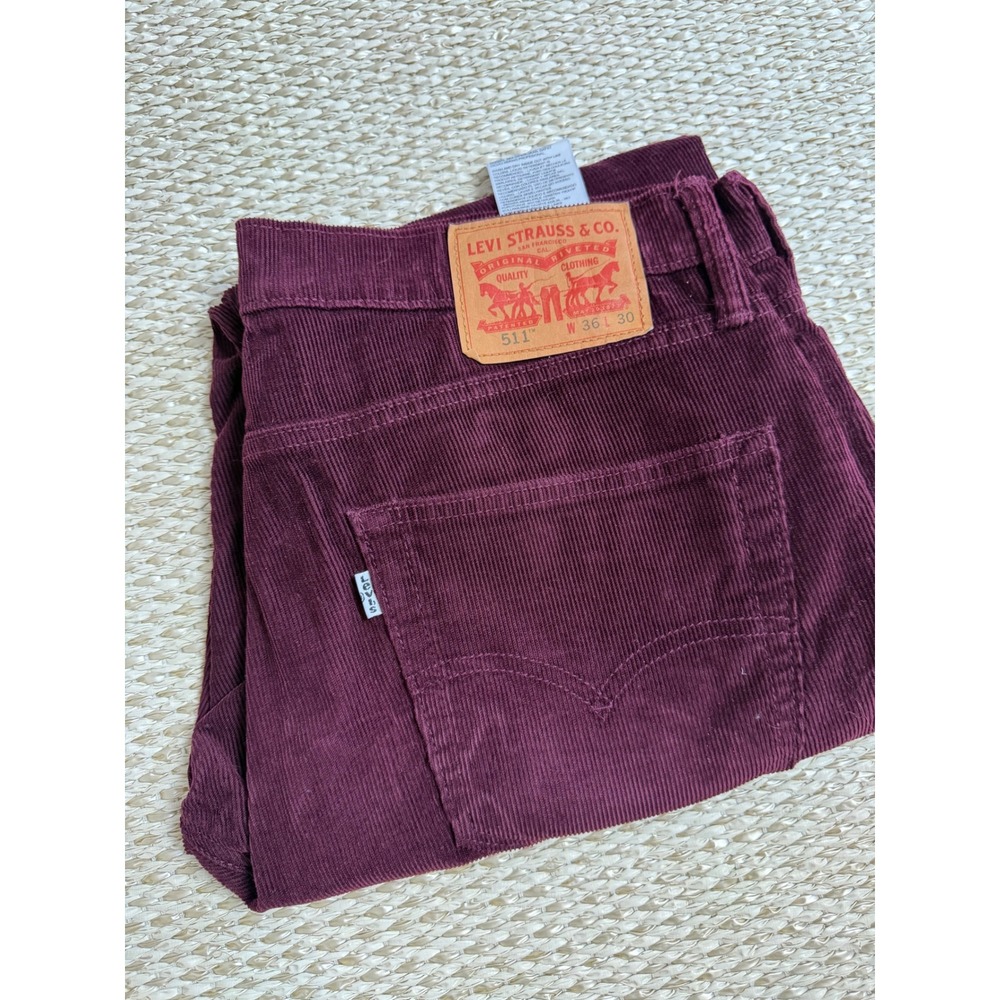 Levis 511 Slim Fit Corduroy Pants Mens 36x27 Burgundy Maroon Cords 04511-2091